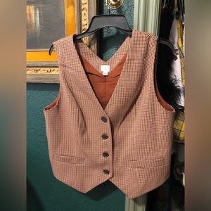 A New Day Vest Large Plaid Brown Orange Spice Waist Coat Target Menswear Vintage